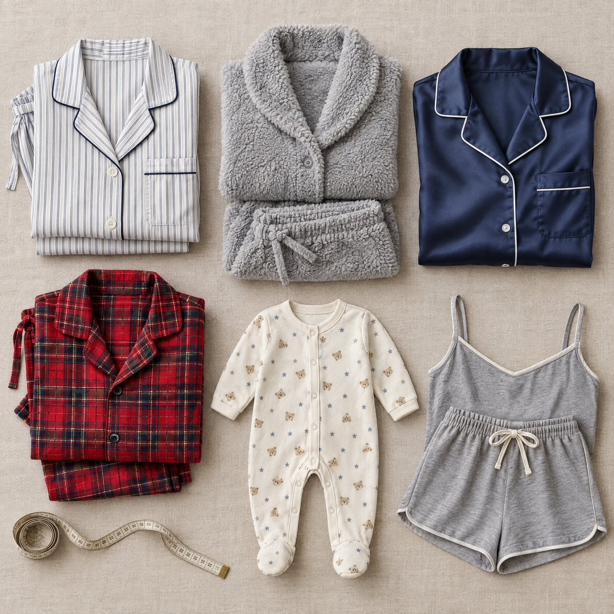 Pyjamas en coton rayé, pilou, satin, flanelle écossaise, grenouillère bébé et pyjashort Image